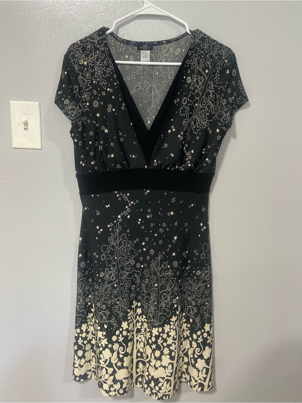 Michele Black Dress with Cream Floral Border